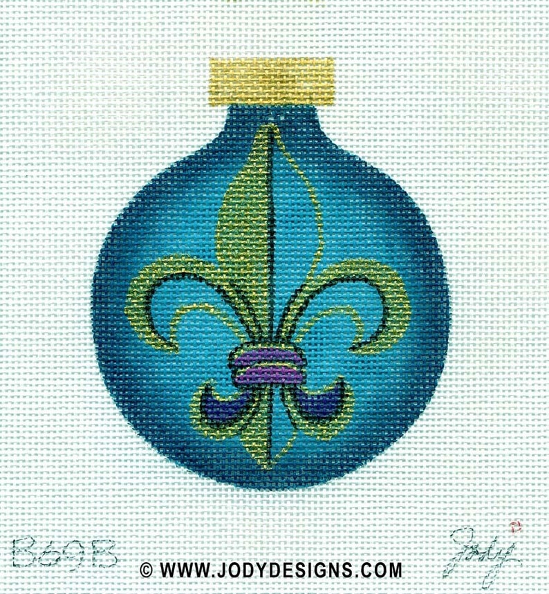 Fleur-de-lis/turquoise Needlepoint Ornament Jody Designs B69B image 1