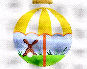 Bunny and Umbrella Hand Painted Needlepoint Ornament Canvas - Jody Designs B4-01