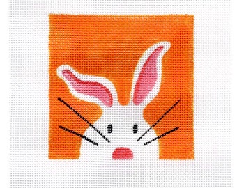 White Bunny Needlepoint Square - Jody Designs -   WB1 square orange