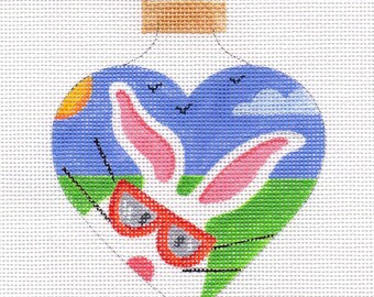 The White Bunny Heart Sunglasses Needlepoint Ornament - Jody Designs WB3 heart