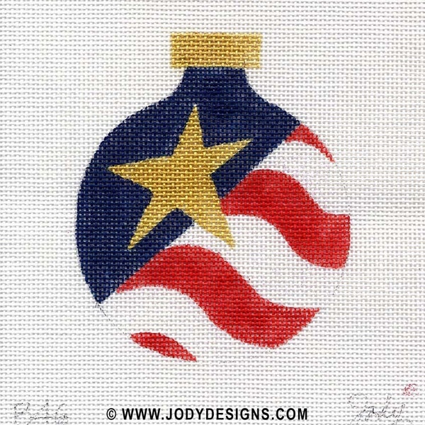 Flag and Star Patriotic Hand Painted Needlepoint Ornament - Jody Designs   B46