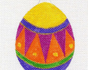 Colorful Egg with Yellow Top Needlepoint Ornament - Jody Designs  B64B