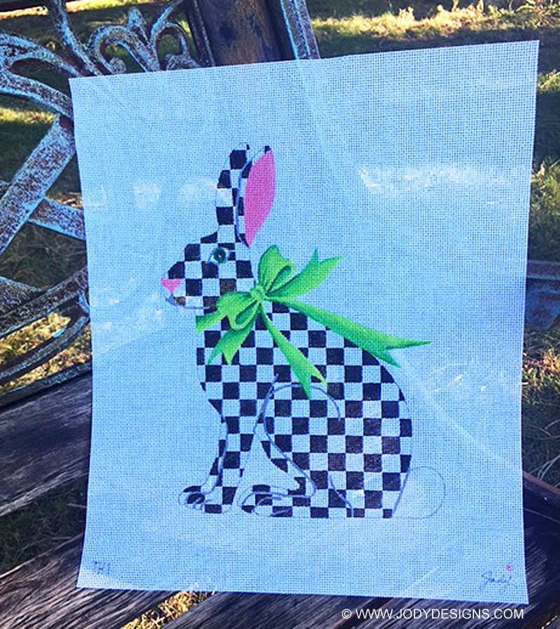 Tall Hare Rabbit - Black and White Check Handpainted Needlepoint - Jody ...