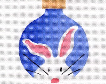 White Bunny Needlepoint Ornament    Jody Designs - WB1 - blue