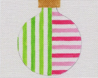 Stripes Hand Painted Needlepoint Ornament - Pink and Green - All colors available - Jody Designs B250B