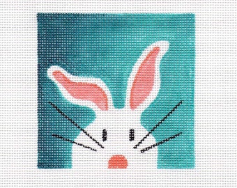 White Bunny Needlepoint Square - Jody Designs - WB1 square turquoise