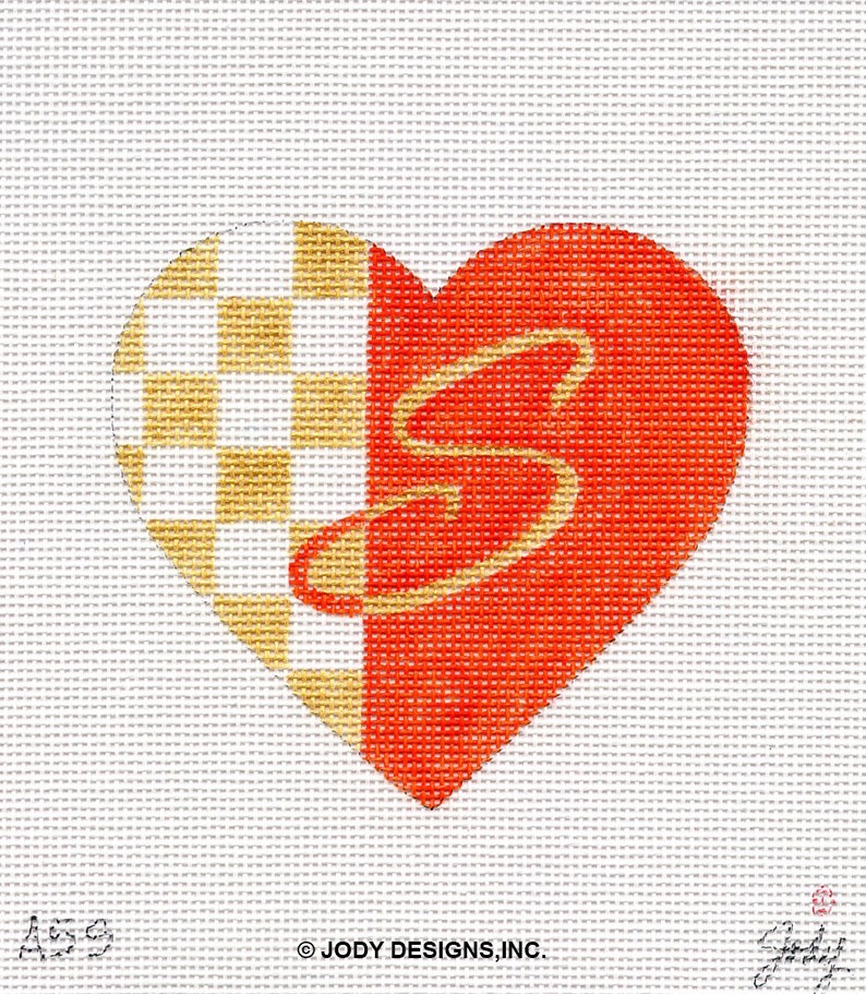 Valentine Alphabet Heart Needlepoint Ornament Jody Designs All letters available image 3