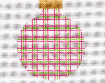 Stripe and Check Hand Painted Needlepoint Ornament - Pink and Green - All colors available- Jody Designs B251B