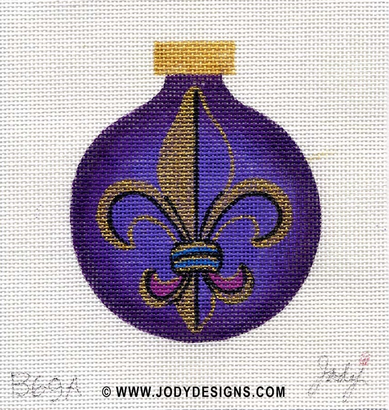 Fleur-de-lis/turquoise Needlepoint Ornament Jody Designs B69B image 3