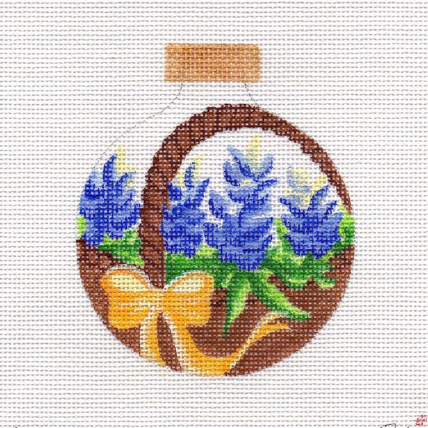 Bluebonnet Texas Flower Basket Hand Painted Needlepoint Ornament Canvas - Jody Designs  B221