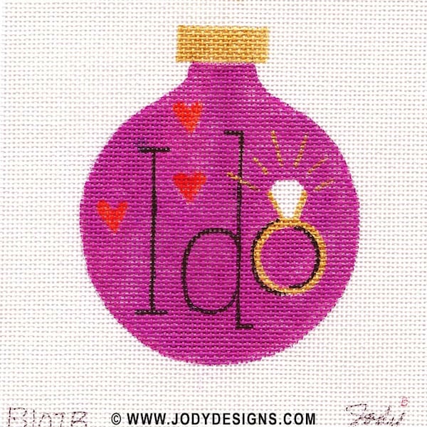 Wedding Engagement I Do with Ring Hand Painted Needlepoint Ornament Canvas - Jody Designs  B107A - Painted in your Colors