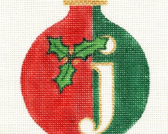 Christmas Alphabet Letter Hand Painted Needlepoint Ornament  - Jody Designs  All letters available