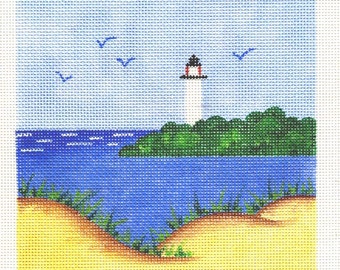 Lighthouse Needlepoint  Hand Painted Canvas  7 x7  Square - Jody Designs