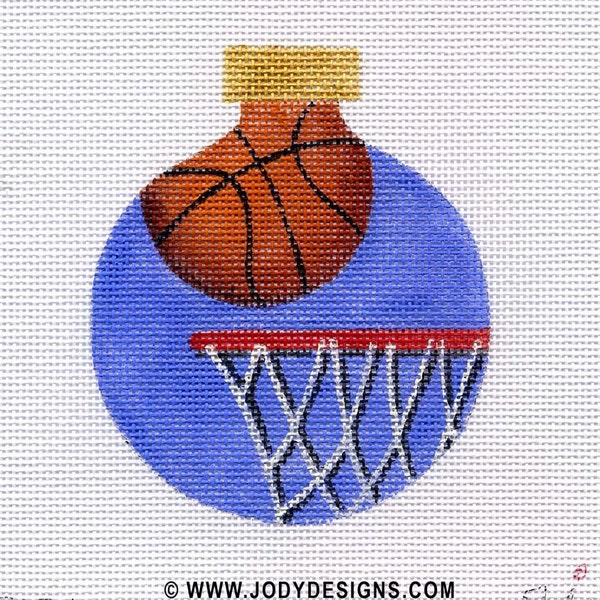 Basketball and Hoop Hand Painted Needlepoint Ornament Canvas - Jody Designs     B136