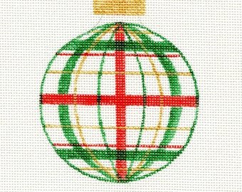 Christmas Plaid Reds and Gold Handpainted Needlepoint Ornament - Jody Designs B241