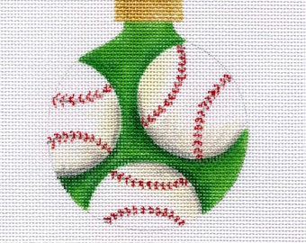 Three Baseballs Hand Painted Needlepoint Ornament Canvas - Jody Designs B127