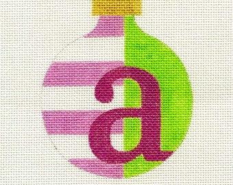 Pink Stripe Personalized Letter Hand Painted Needlepoint Ornament Canvas - All letters available - painted in YOUR colors - Jody Designs