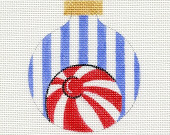 Beach Ball, Stripes Handpainted Needlepoint Ornament Canvas - B265