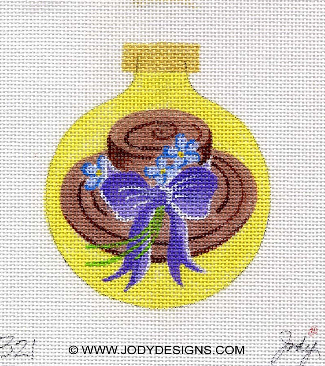 Needlepoint Bonnet With Ribbons and Flower Needlepoint Hand Painted ...