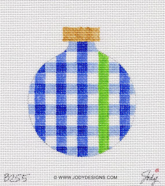 Buffalo Check with Stripe Hand Painted Needlepoint Ornament - Blue and  Green - All colors available- Jody Designs B255