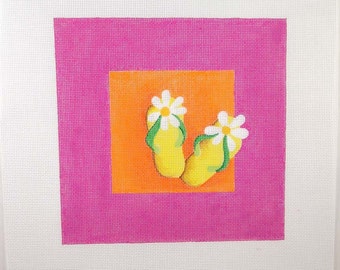 Flip Flops Hand Painted Needlepoint  7 x7  Square Canvas - Jody Designs   SB4
