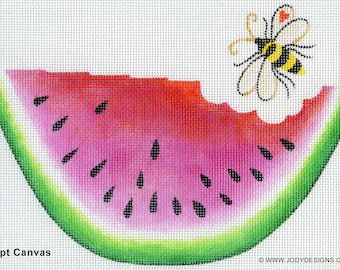 Summer Watermelon and Bee Hand Painted Needlepoint Canvas - Jody Designs