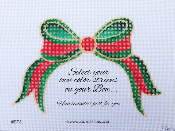 Bow Topper Needlepoint Ornament Stripe Style Select Your Own