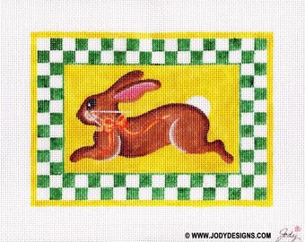 Bunny with Green checks Needlepoint (Small size) - Jody Designs