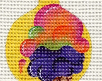 Ice Cream Cone Hand Painted Needlepoint Ornament Canvas- Jody Designs  B88