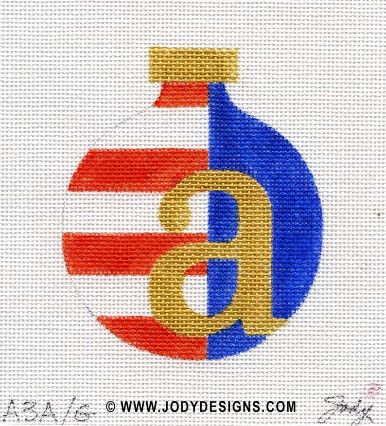 Gold Stripe Alphabet/ all letters available Needlepoint Ornament Jody Designs A3A image 1