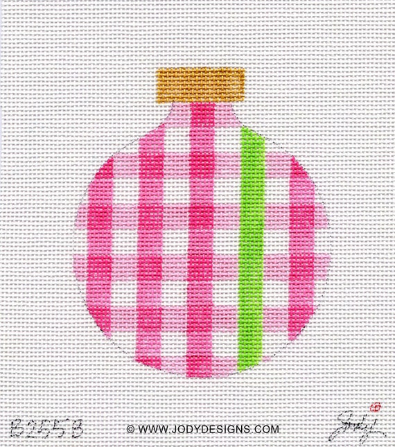 Buffalo Check Pink with Green Stripe Hand Painted Needlepoint Ornament -  All colors available- Jody Designs B255B