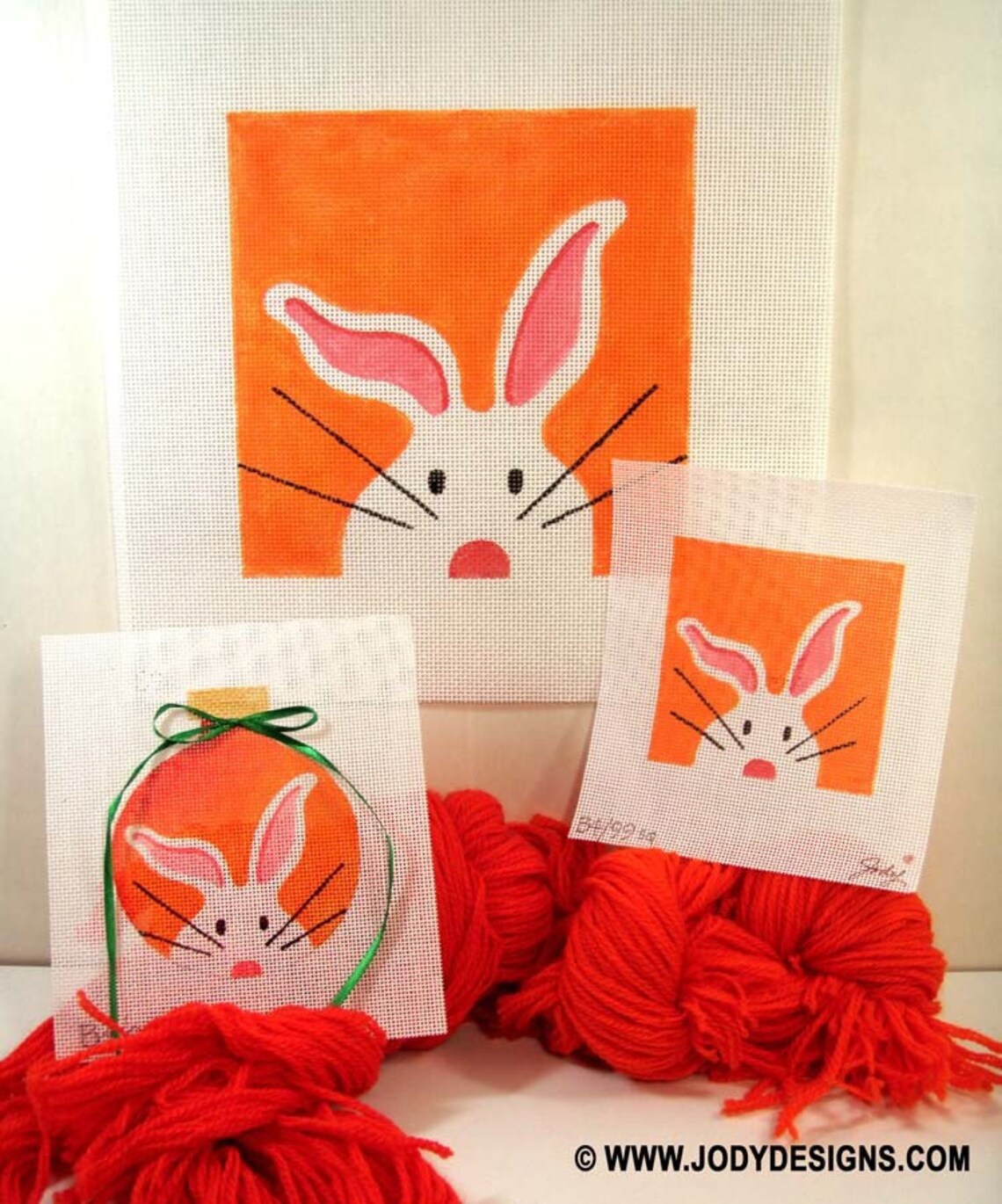 LARGE White Bunny Needlepoint Orange 7 X 7 Square Jody Etsy