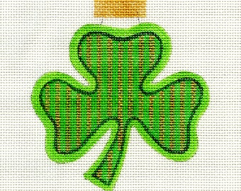 Shamrock Shades of Green, Gold Stripes Hand Painted Needlepoint Ornament Canvas - Jody Designs B239
