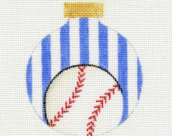 Baseball and Stripes Handpainted Needlepoint Ornament Canvas - Jody Designs B266