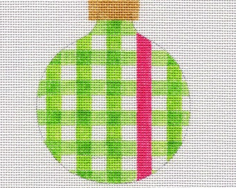 Buffalo Check Green with Pink Stripe Hand Painted Needlepoint Ornament - All colors available- Jody Designs B255C