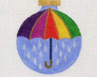 Colorful April Showers Umbrella Hand Painted Needlepoint Ornament - Jody Designs   B32