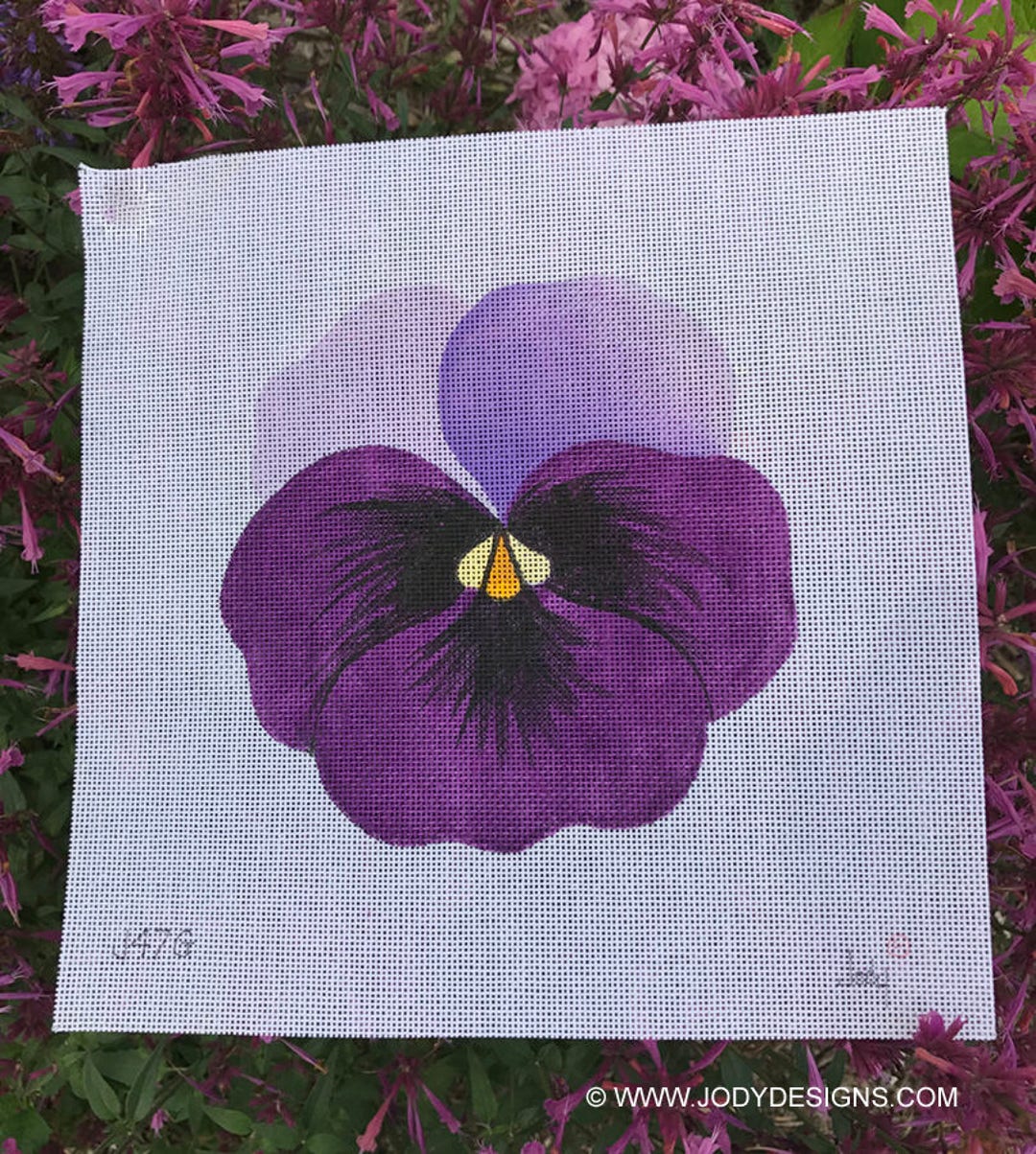 刺繍キャンパスボード【Purpul】 Purple Pansy Hand Painted Needlepoint Canvas -jody Designs #J47G