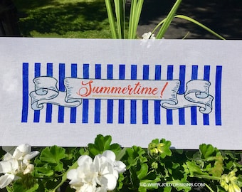 Ribbon Striped Hand Painted Needlepoint Canvas - Summertime or with your words or phrase- Jody Designs RB1