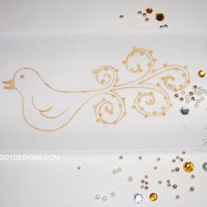 Gold and White Fancy Feather Bird Needlepoint Jody Designs FF6 image 2