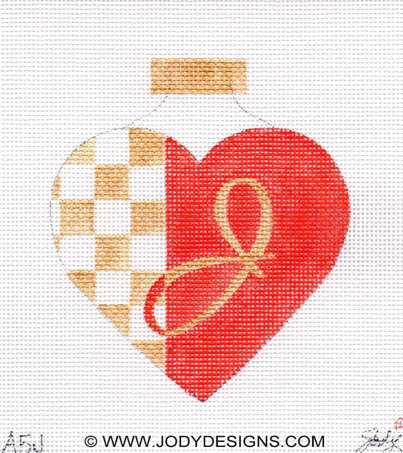 Valentine Alphabet Heart Needlepoint Ornament Jody Designs All letters available image 1