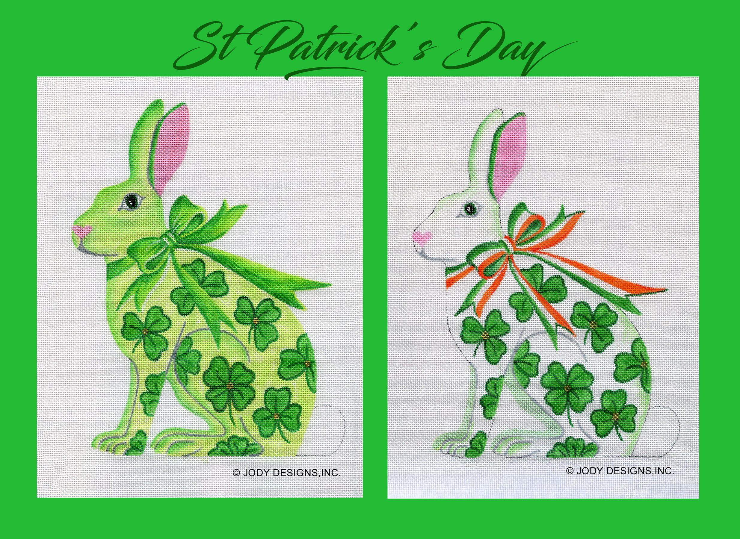 Shamrock Rabbit Shamrock Tall Hare Rabbit Hand Painted Needlepoint Canvas - Jody ...