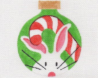 Candycane and the White Bunny Needlepoint Ornament - Jody Designs