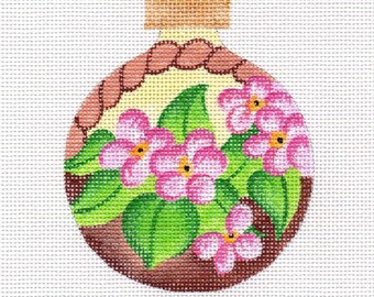 Basket of Pink Violets Needlepoint Ornament - Jody Designs  B5-99C  Pink