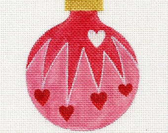 Hearts Cascading Needlepoint Ornament - Jody Designs      B12A  pink