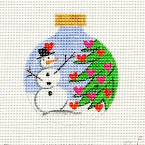 Snowman and Heart Tree Needlepoint Ornament Canvas - Jody Designs B112H