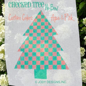 Special Price - Custom Color Large Check Christmas Tree Hand Painted Needlepoint Canvas in Aqua and Pink - Only One available