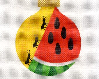 Watermelon and Ants Hand Painted Needlepoint Ornament Canvas - Jody Designs B18