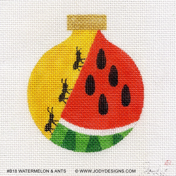 Watermelon and Ants Hand Painted Needlepoint Ornament Canvas - Jody Designs B18