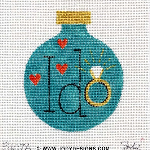 I Do - Wedding Engagement Ring Hand Painted Needlepoint Ornament Canvas - Jody Designs  B107