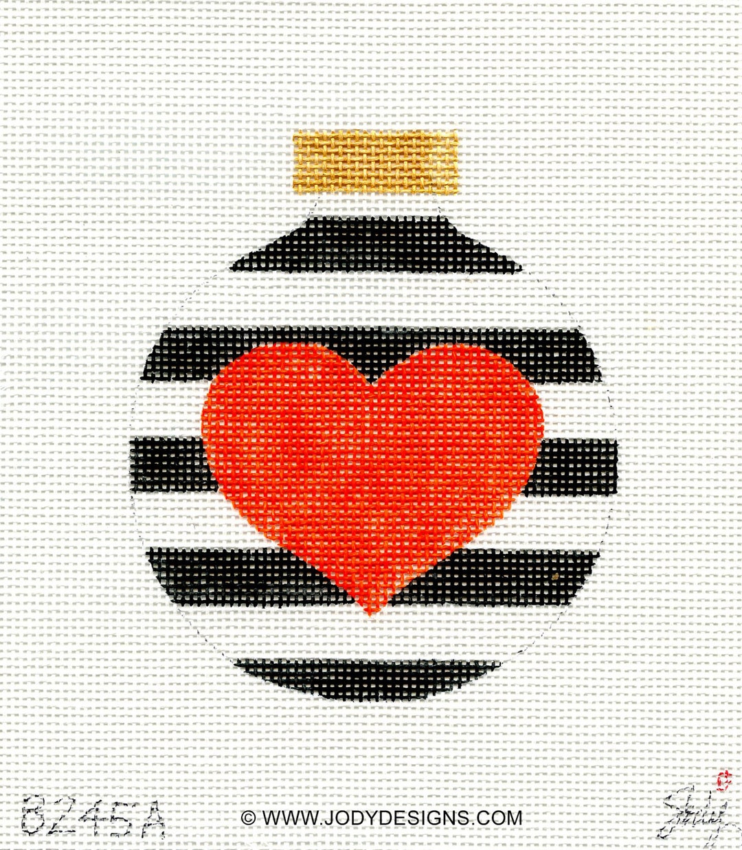 Red Heart Black Stripes Valentine Hand Painted Needlepoint